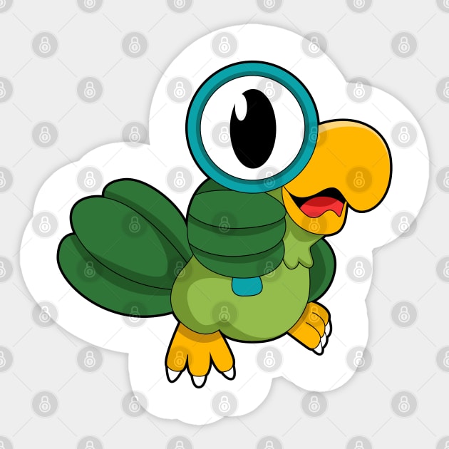 Parrot with Magnifying glass Sticker by Markus Schnabel